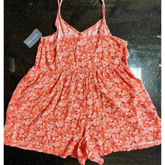 Market & Melrose Orange Floral Romper V-Neck Pockets Side Zipper Large NWT - Picture 13 of 15